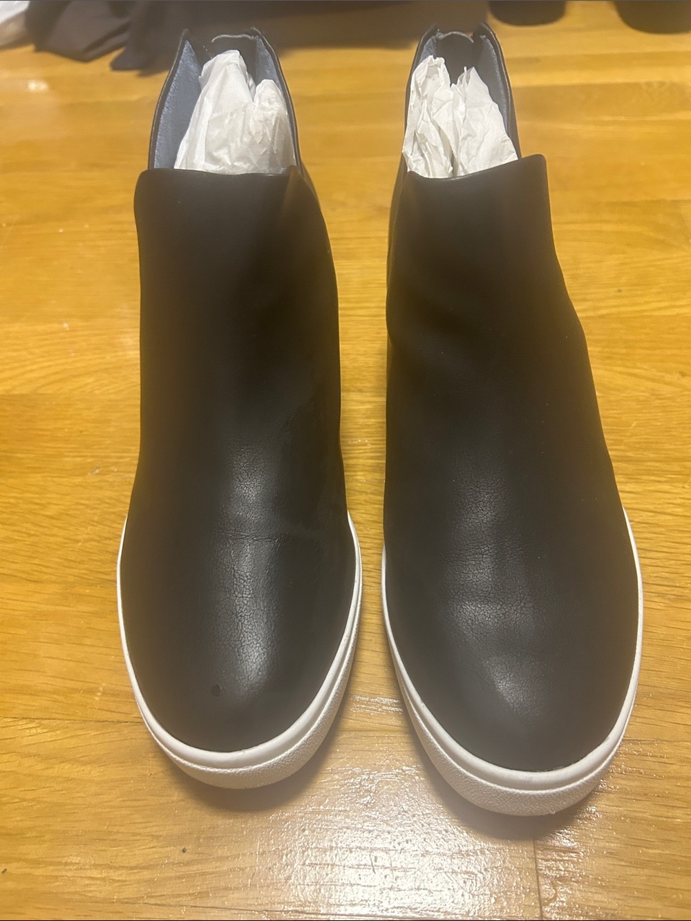 Dr. Scholl's Black Leather Slip-On Sneakers with White Sole
